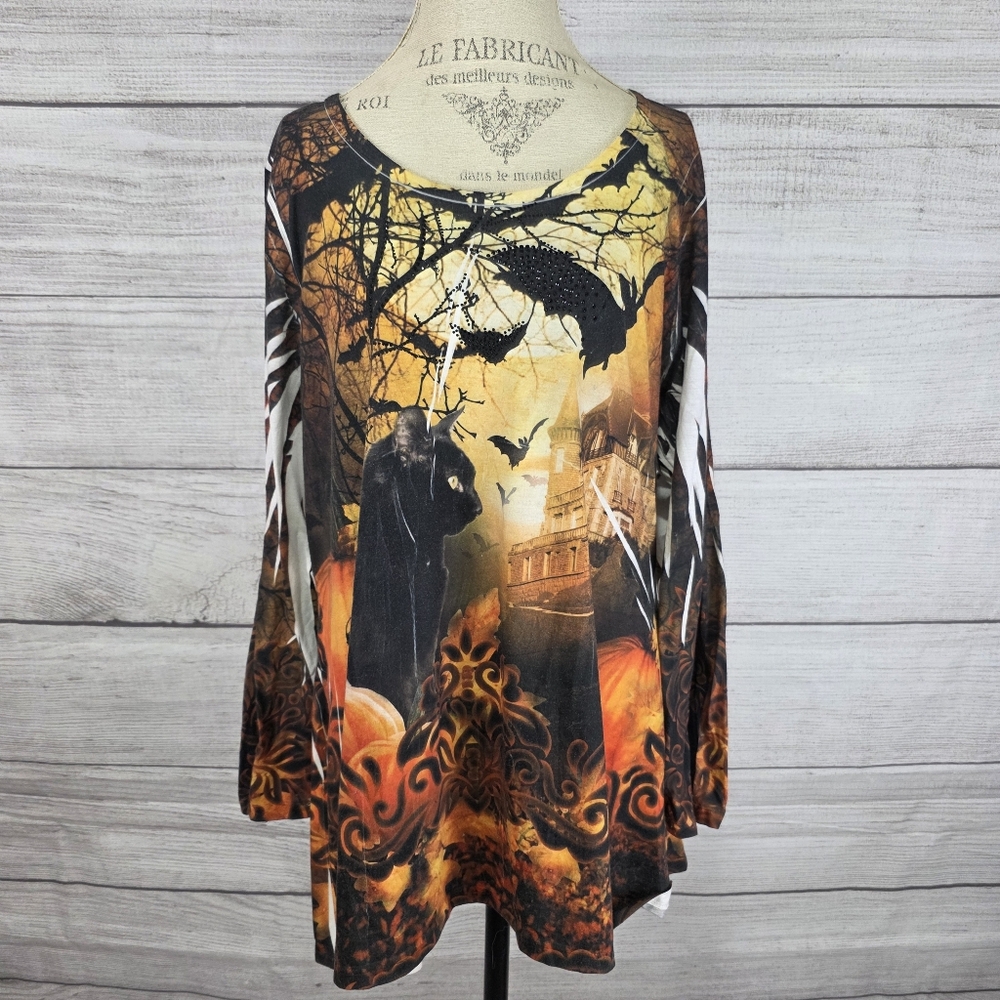 Live and Let Live Halloween Tunic Cat And Bats